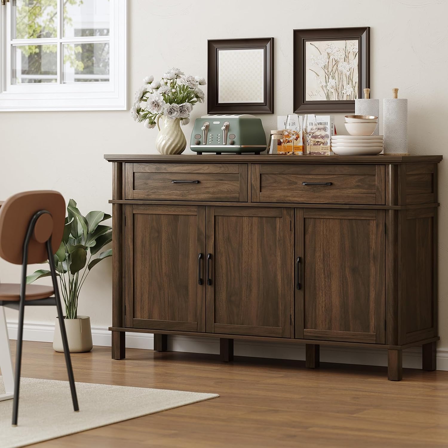 Walnut Wood Storage Buffet Sideboard Cabinet