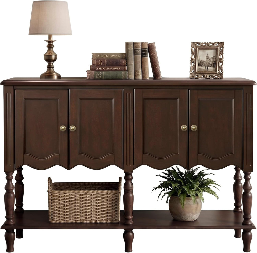 Wood Console Table With Storage Cabinet Shelf
