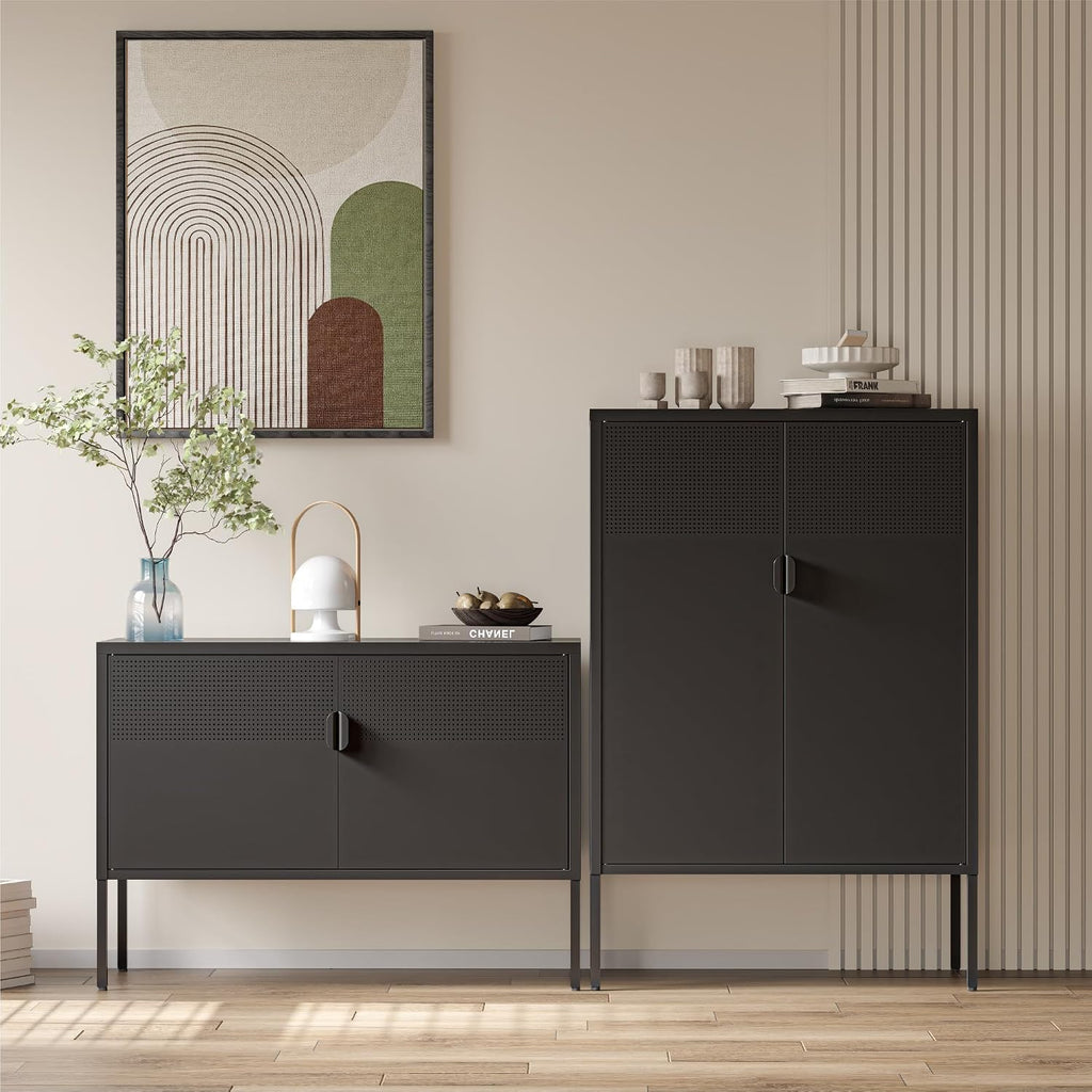 Industrial Black Metal Storage Sideboard Cabinet