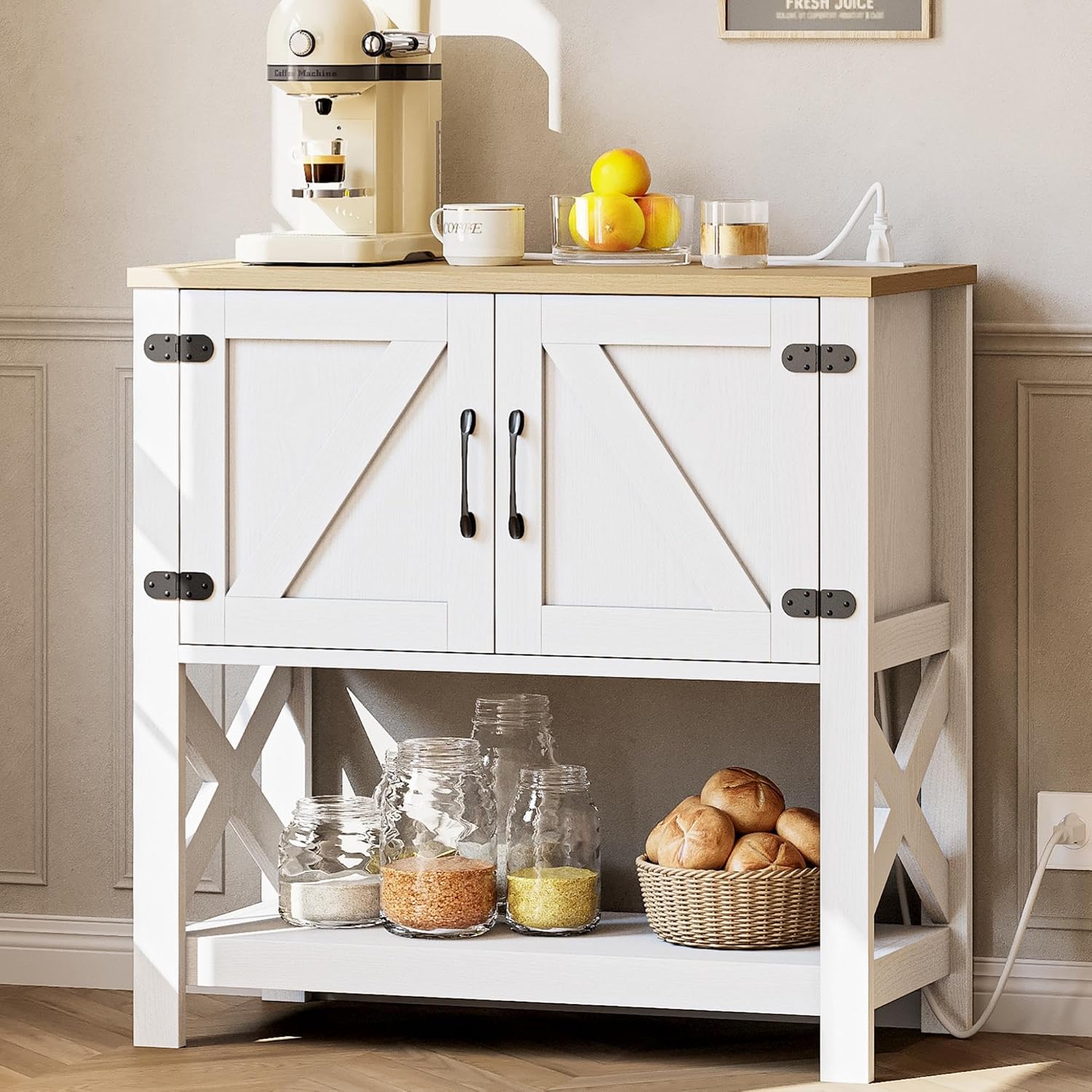 Farmhouse Console Table With USB Storage Cabinet