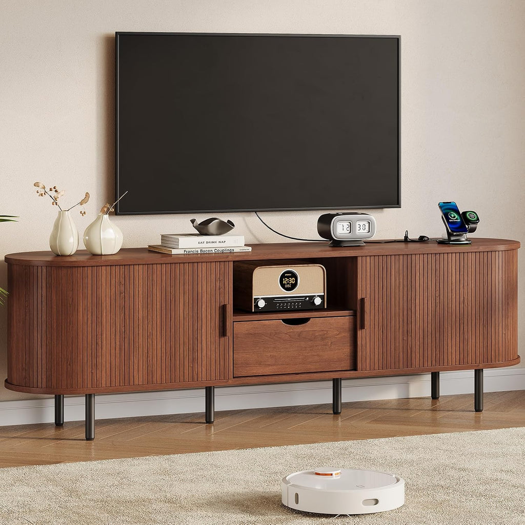 Fluted Media TV Stand With Power Outlet
