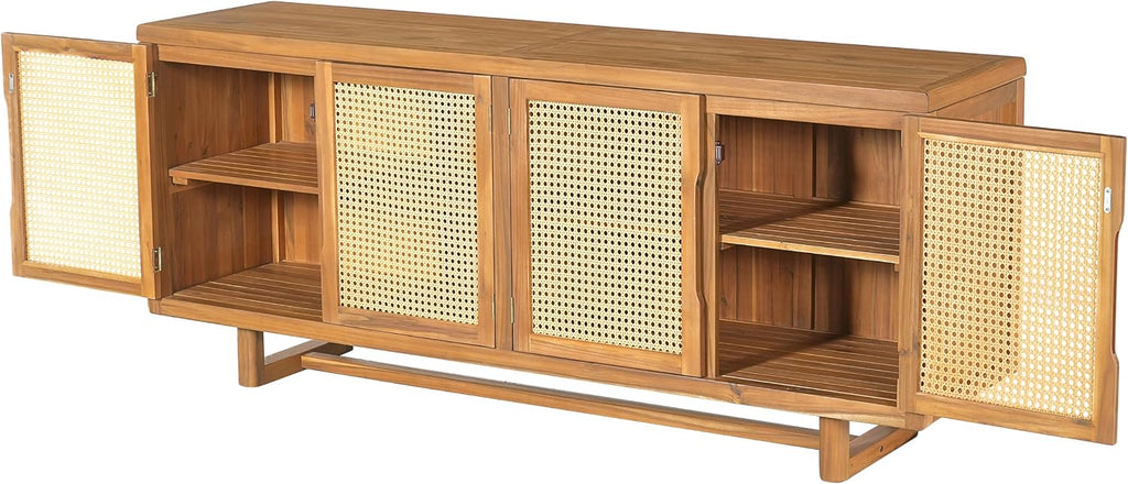 Teak Wicker Outdoor Storage Sideboard Cabinet
