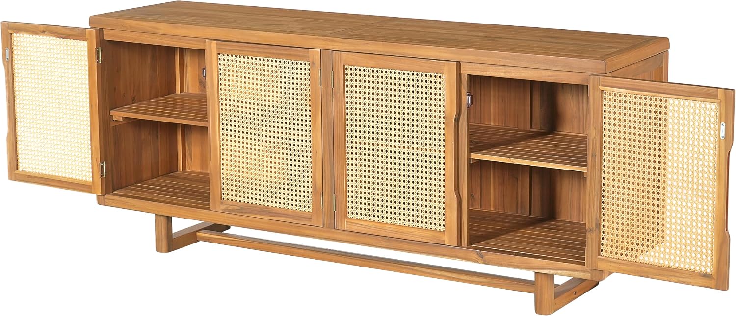 Teak Wicker Outdoor Storage Sideboard Cabinet