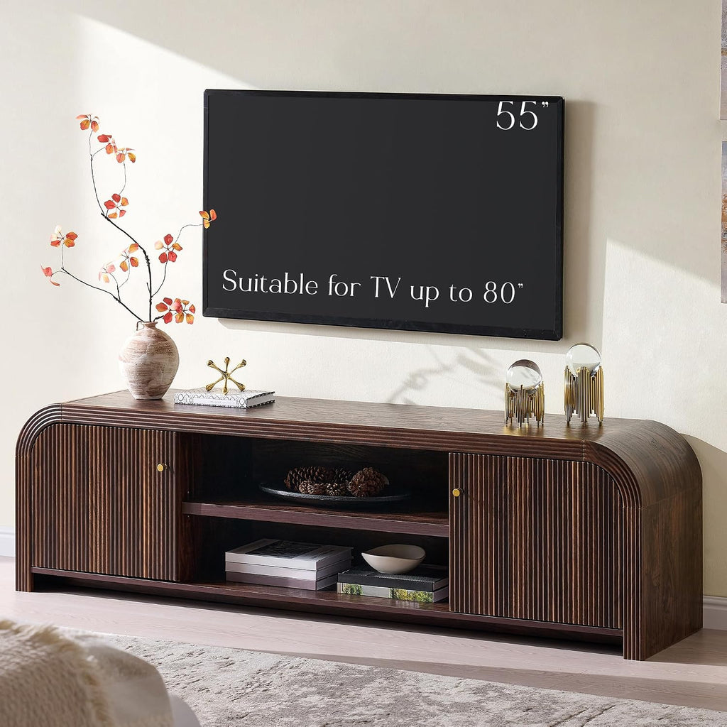 Fluted Walnut Modern TV Storage Stand