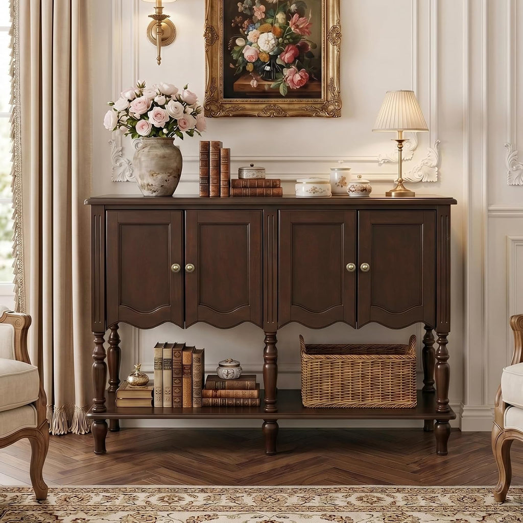Wood Console Table With Storage Cabinet Shelf