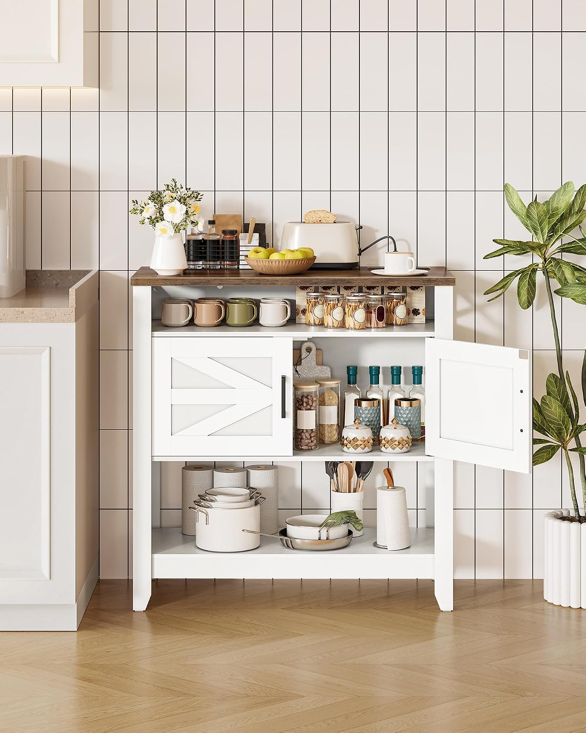 Farmhouse Console Table With Power Outlet Storage
