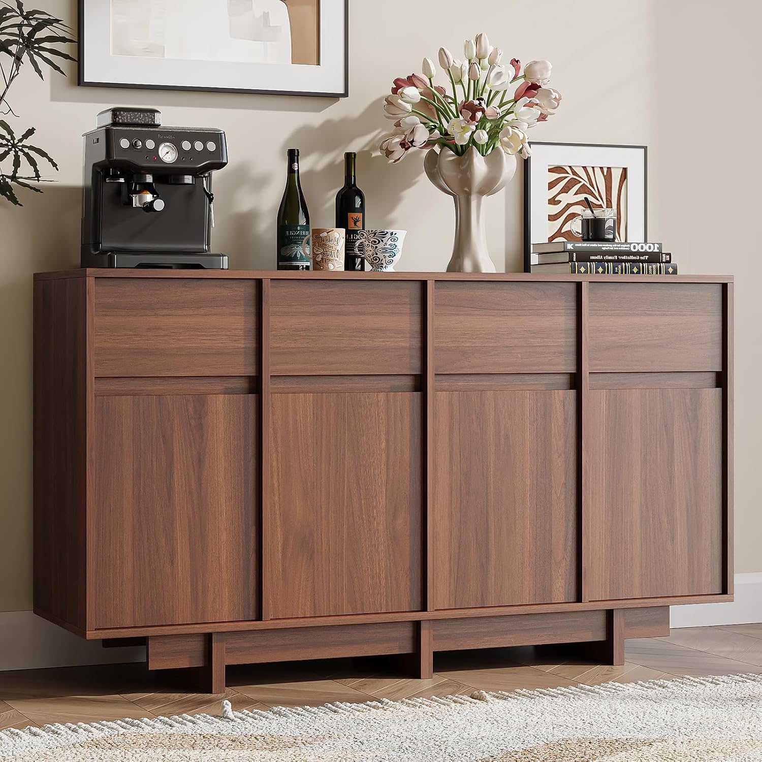 Mid‑Century Walnut Storage Sideboard Cabinet