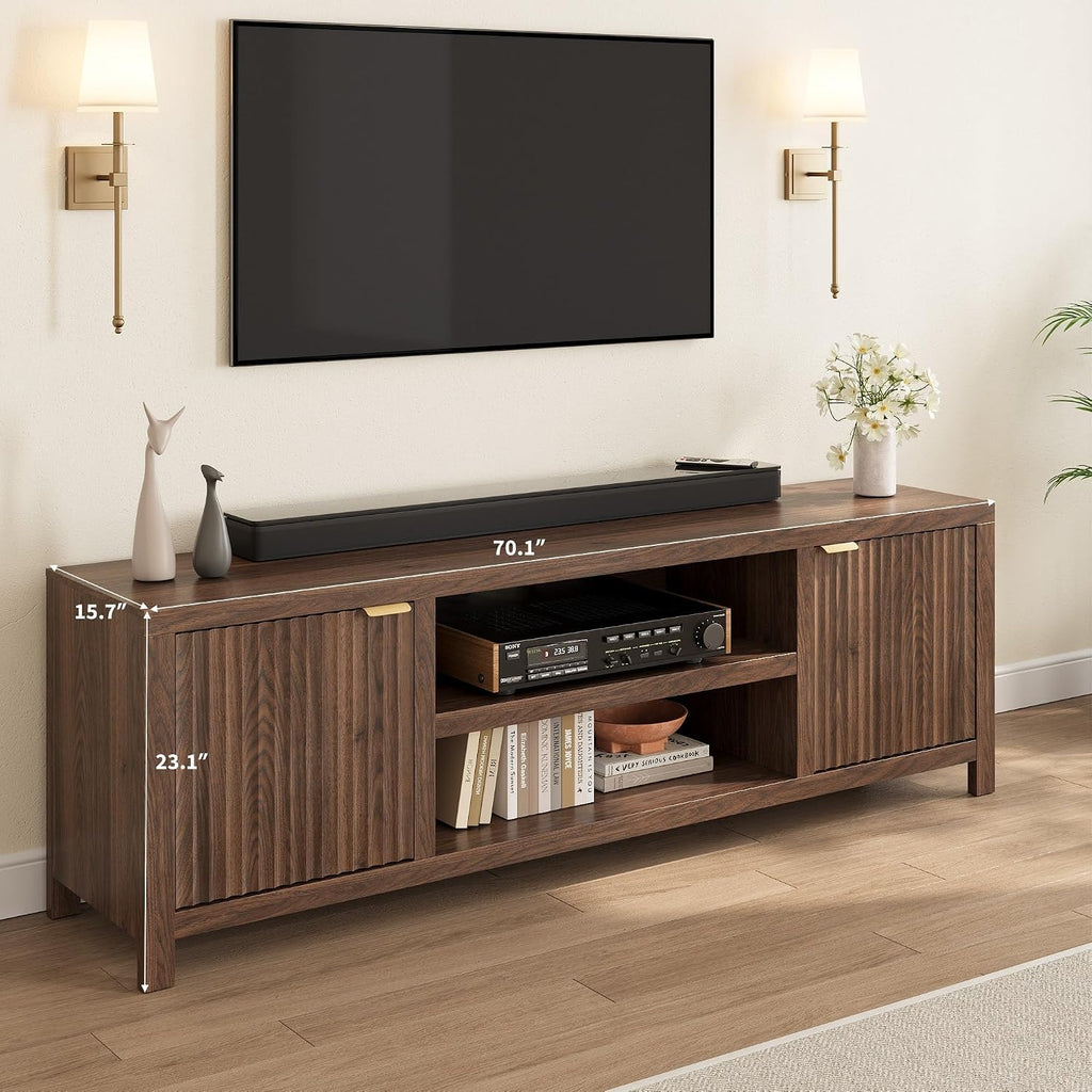 Fluted Walnut Media Storage TV Stand