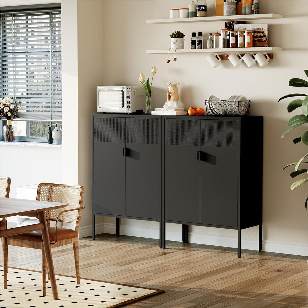 Industrial Black Metal Storage Sideboard Cabinet