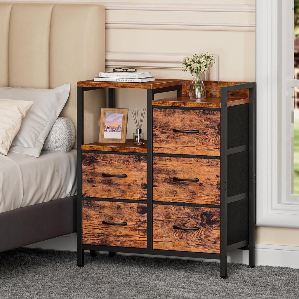 Rustic Dresser With Five Bedroom Storage Drawers