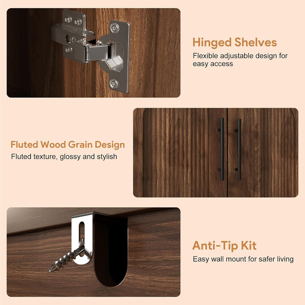 Fluted Walnut Storage Sideboard Cabinet