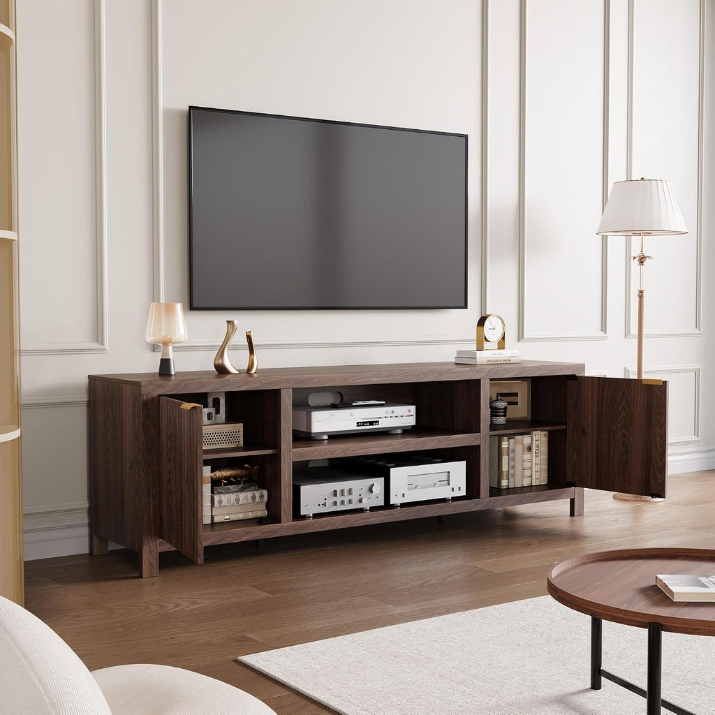 Fluted Walnut Media Storage TV Stand