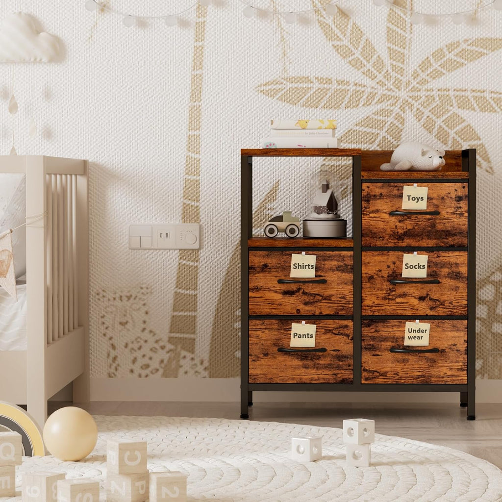 Rustic Dresser With Five Bedroom Storage Drawers