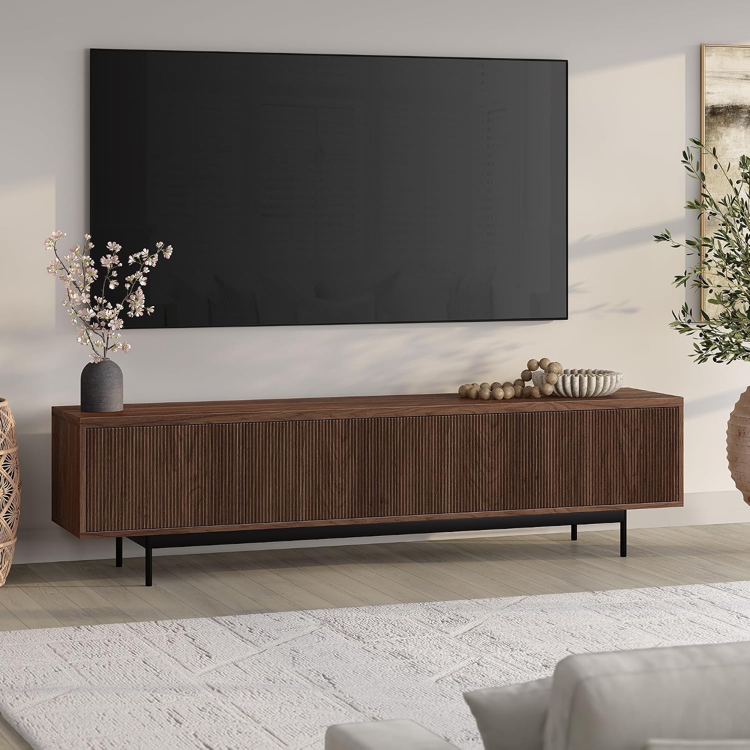 Walnut Media Console TV Storage Stand