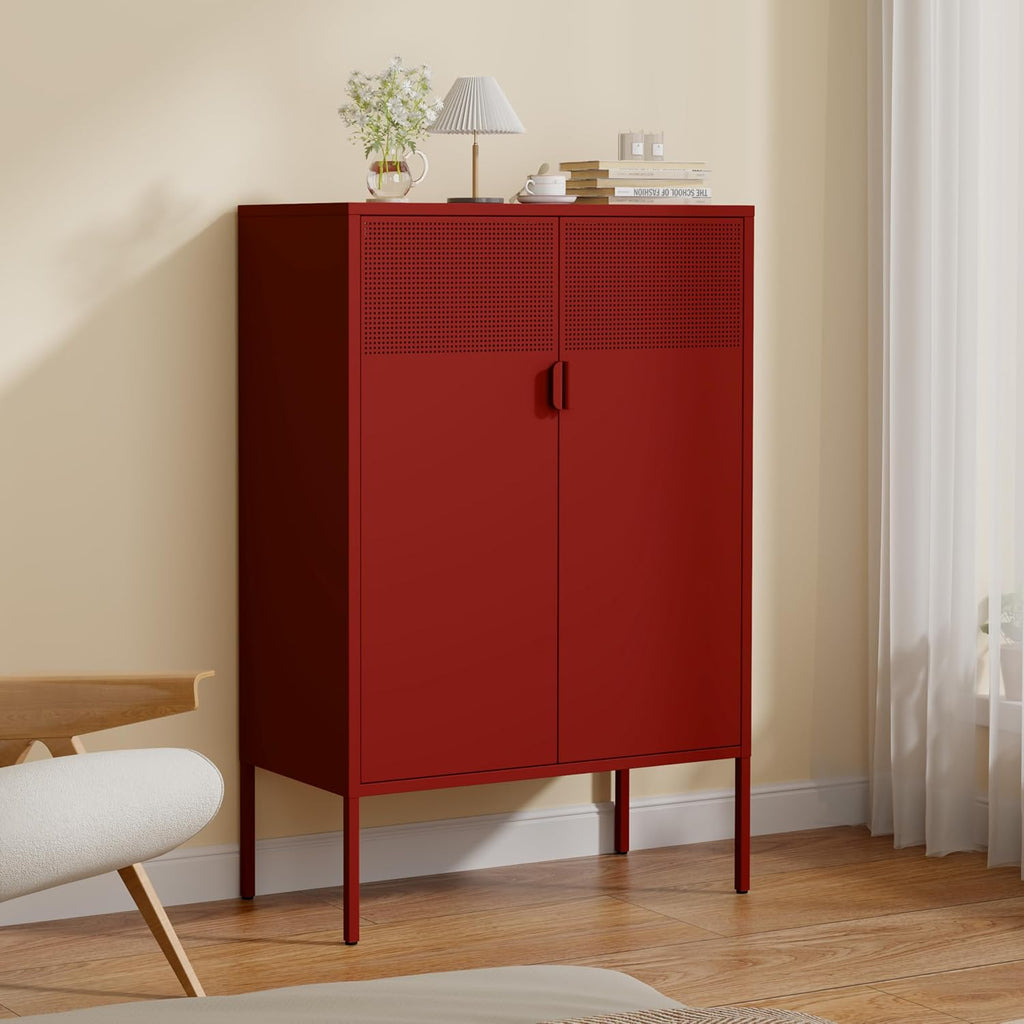 3‑Tier Metal Cabinet With Adjustable Mesh Doors