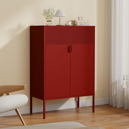 3‑Tier Metal Cabinet With Adjustable Mesh Doors