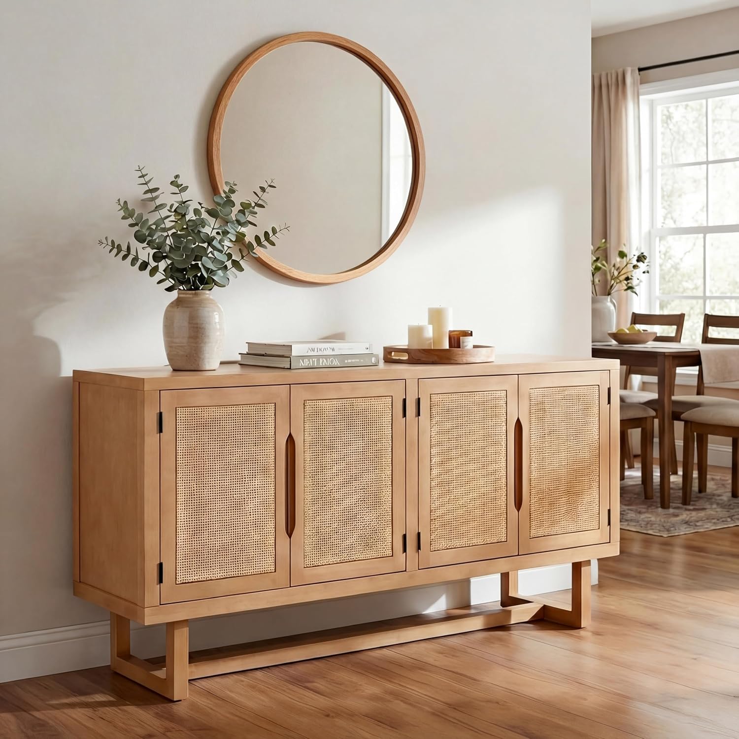 Cane Wood Storage Sideboard Cabinet