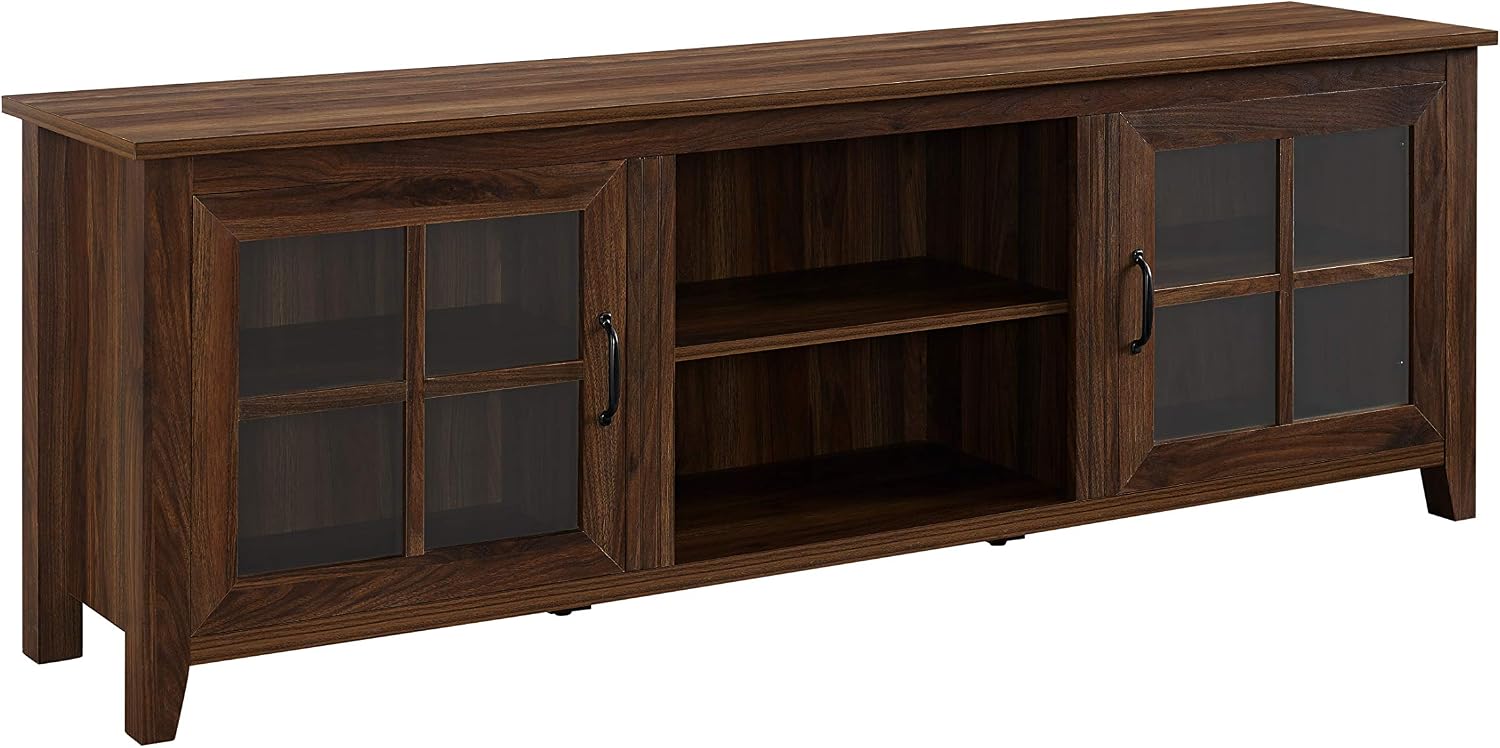 Walnut TV Stand With Glass Storage Doors