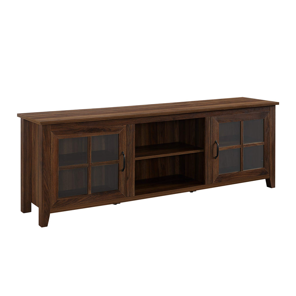 Walnut TV Stand With Glass Storage Doors