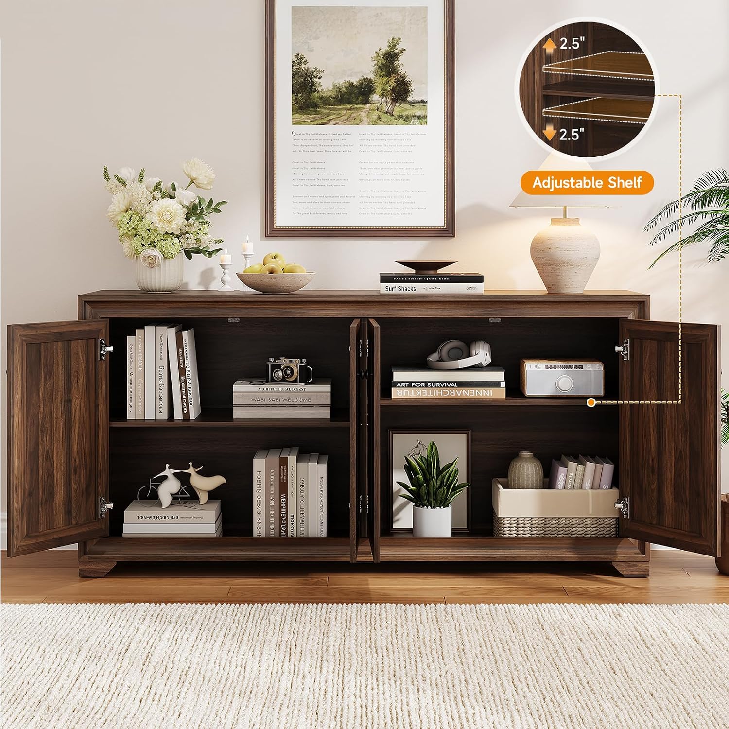 Brown Wood Storage Buffet Sideboard Cabinet
