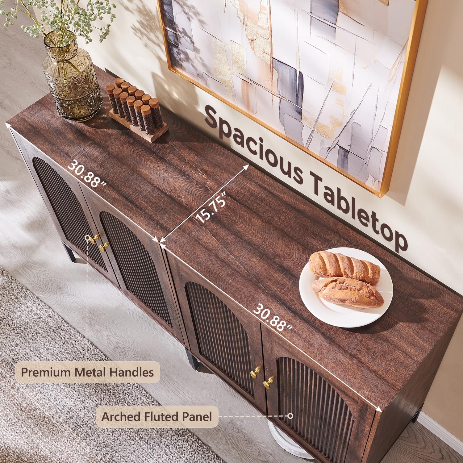 Arched Brown Storage Sideboard Cabinet