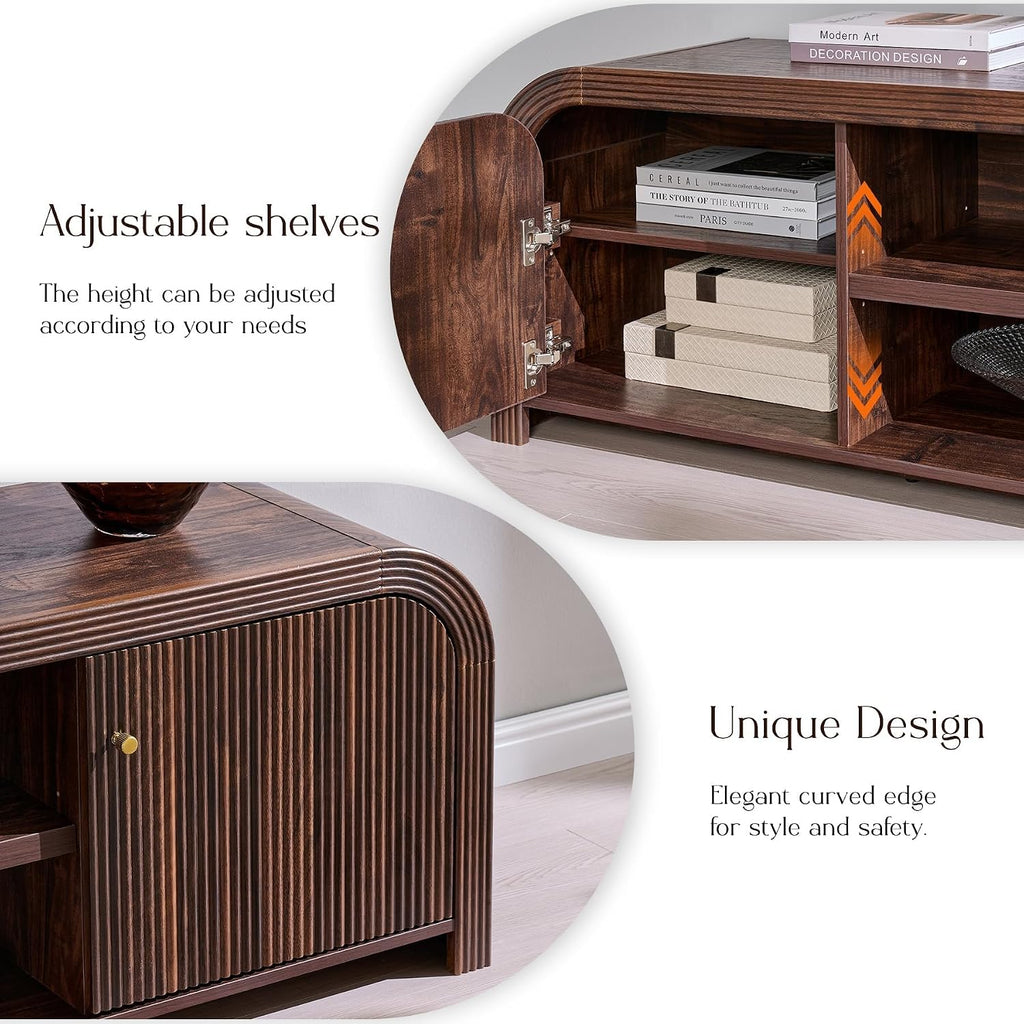 Fluted Walnut Modern TV Storage Stand