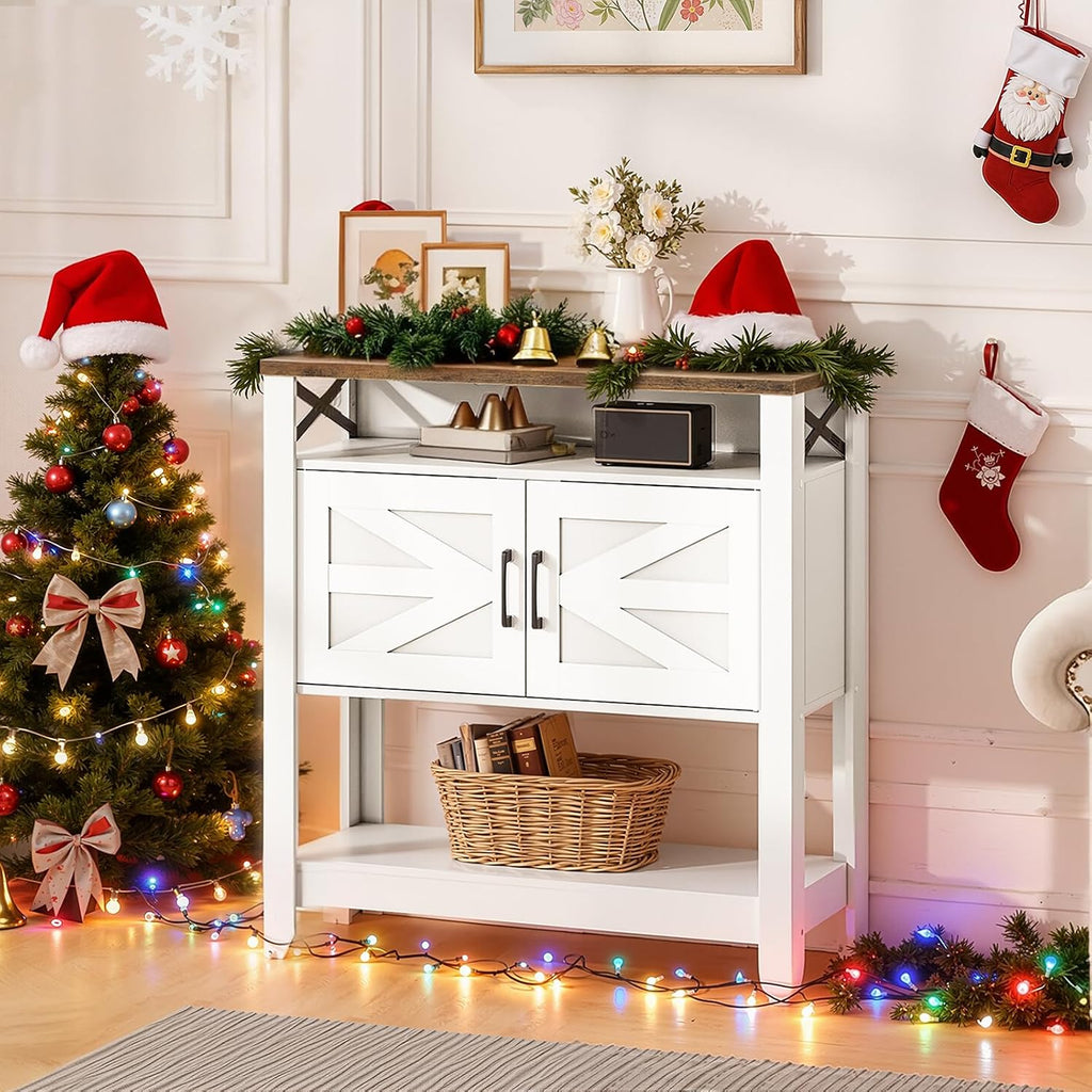 Farmhouse Console Table With Power Outlet Storage