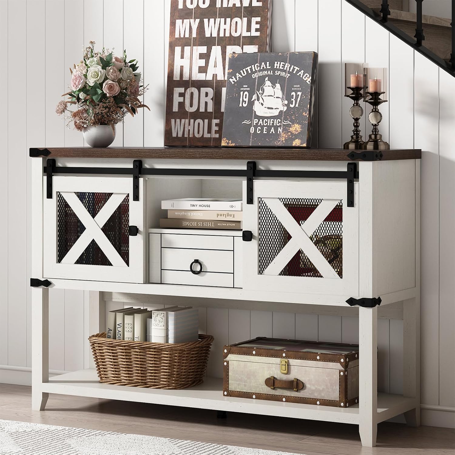 Rustic Console Table With Barn Door Storage