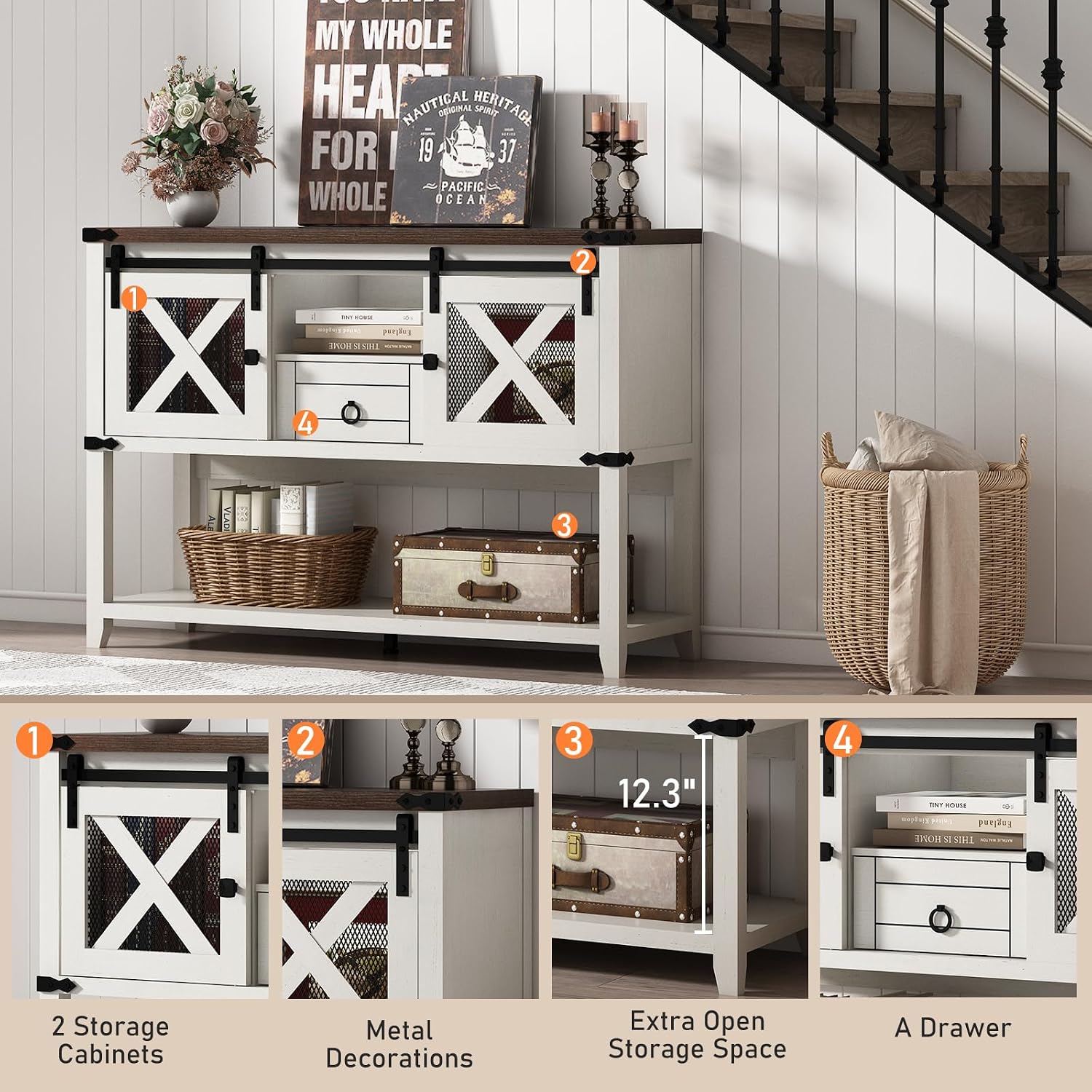 Rustic Console Table With Barn Door Storage