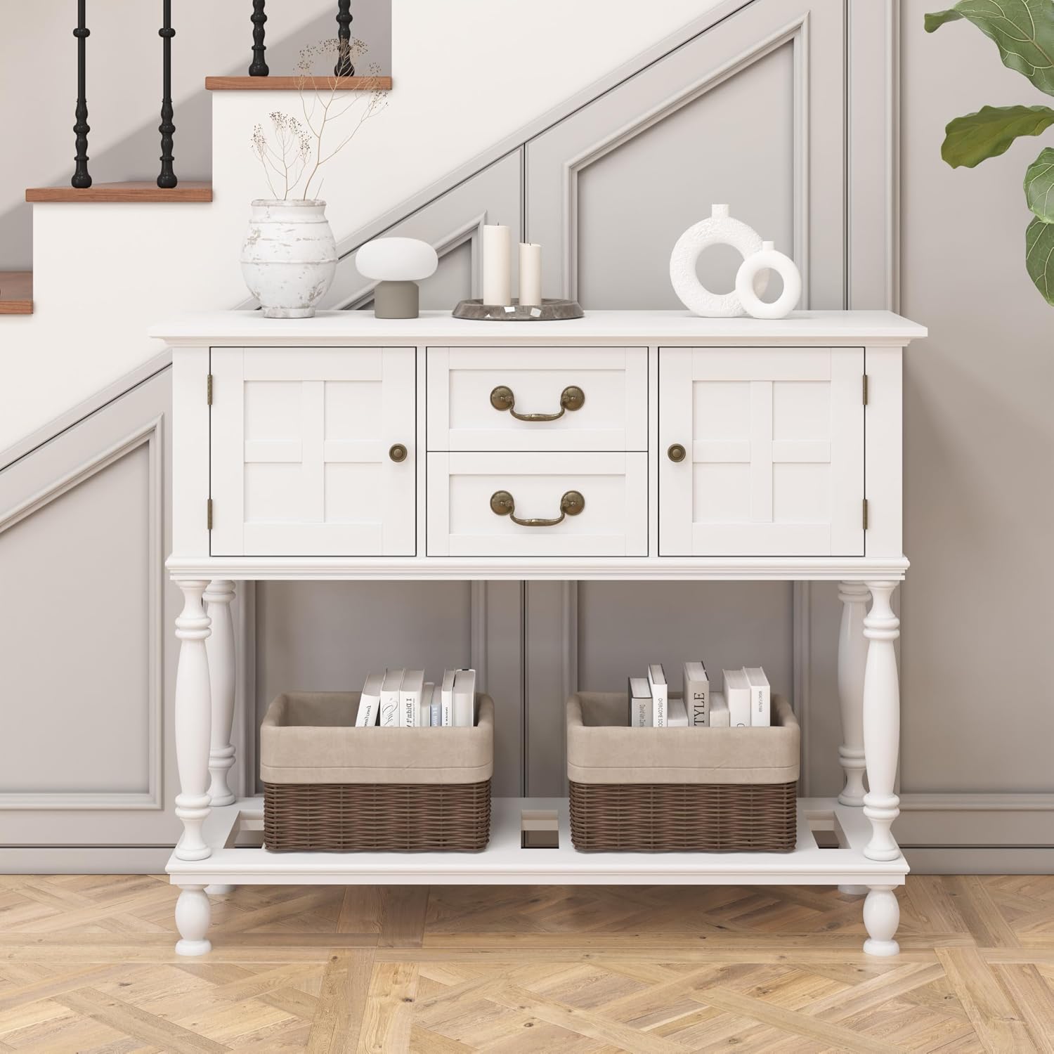 Farmhouse Entryway Console Table With Drawers