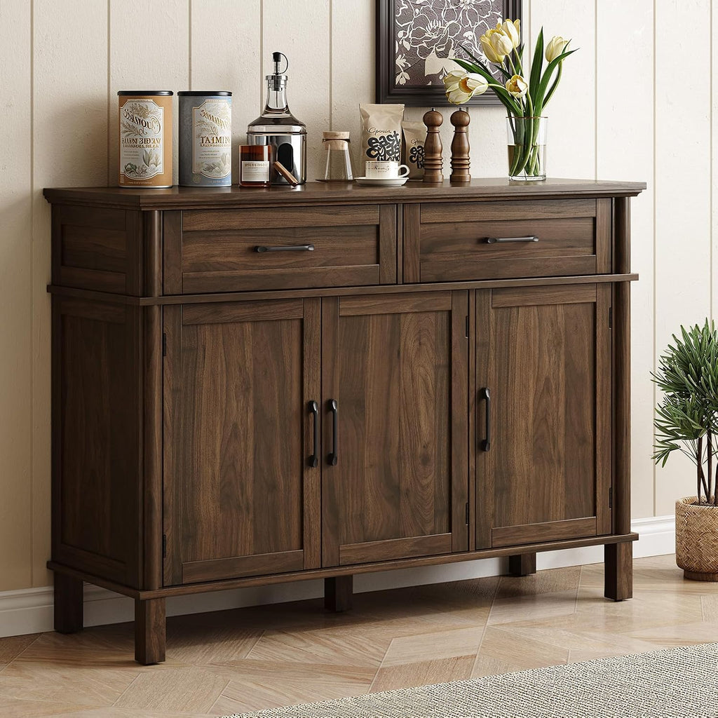 Walnut Wood Storage Buffet Sideboard Cabinet