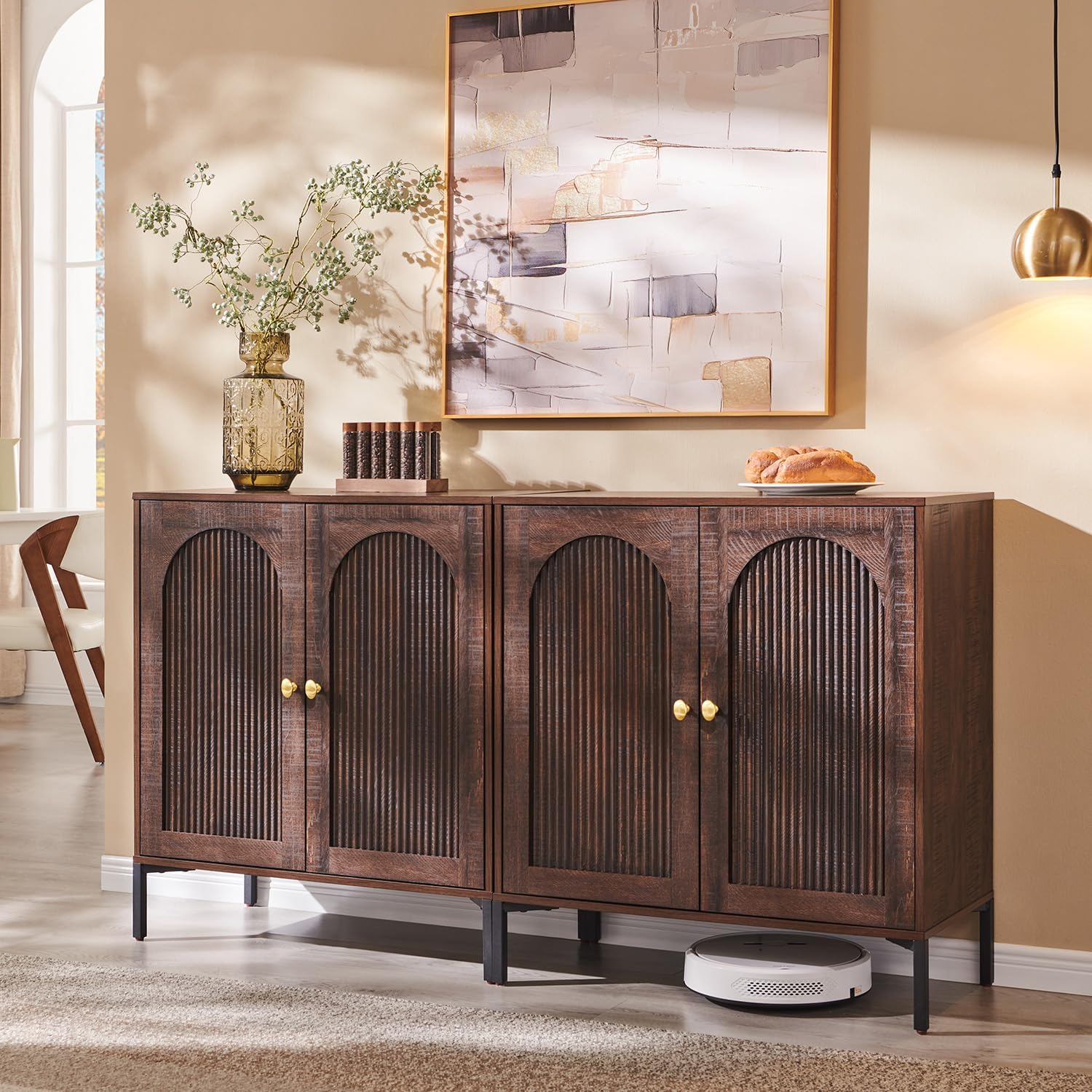 Arched Brown Storage Sideboard Cabinet