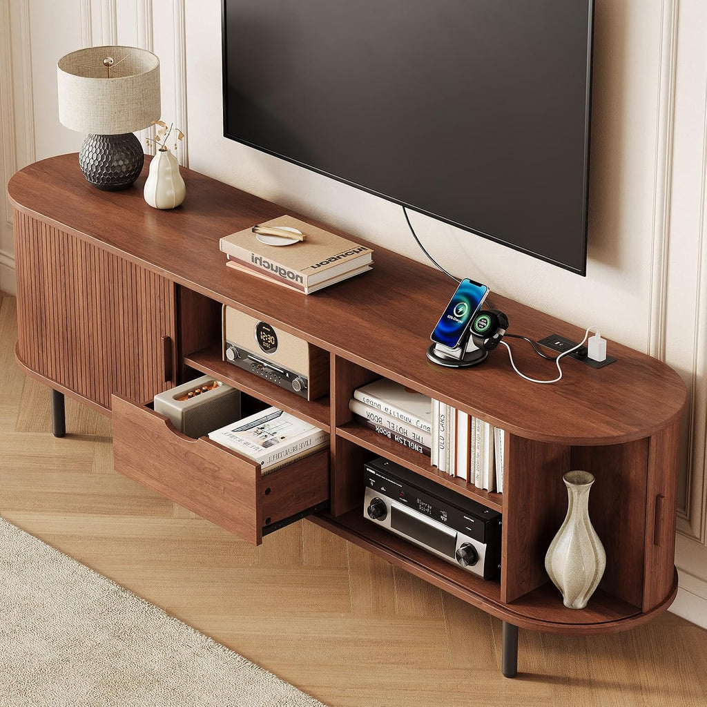Fluted Media TV Stand With Power Outlet