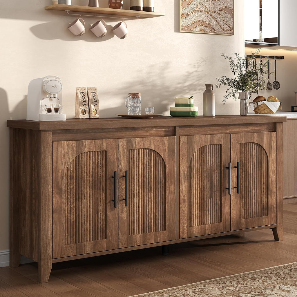 Fluted Walnut Storage Sideboard Cabinet