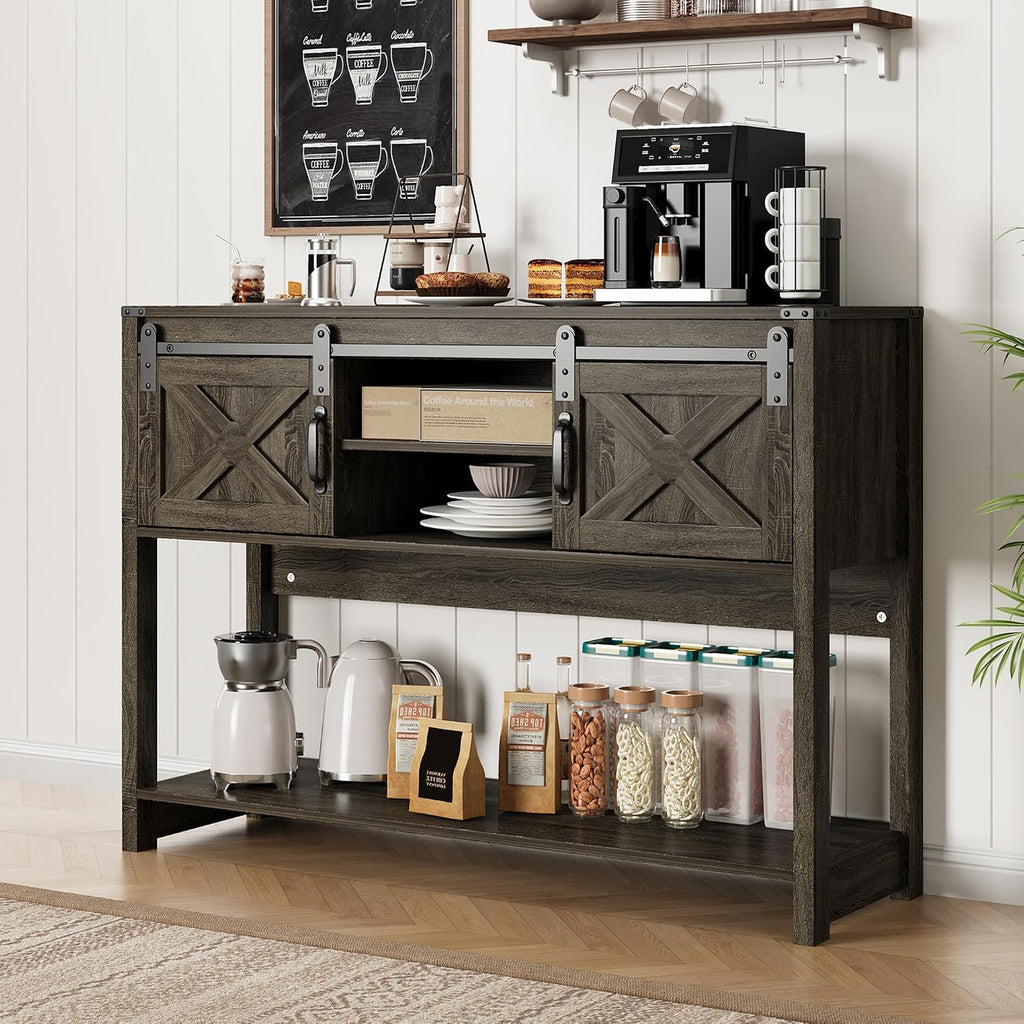 Wood Console Table With Barn Door Storage
