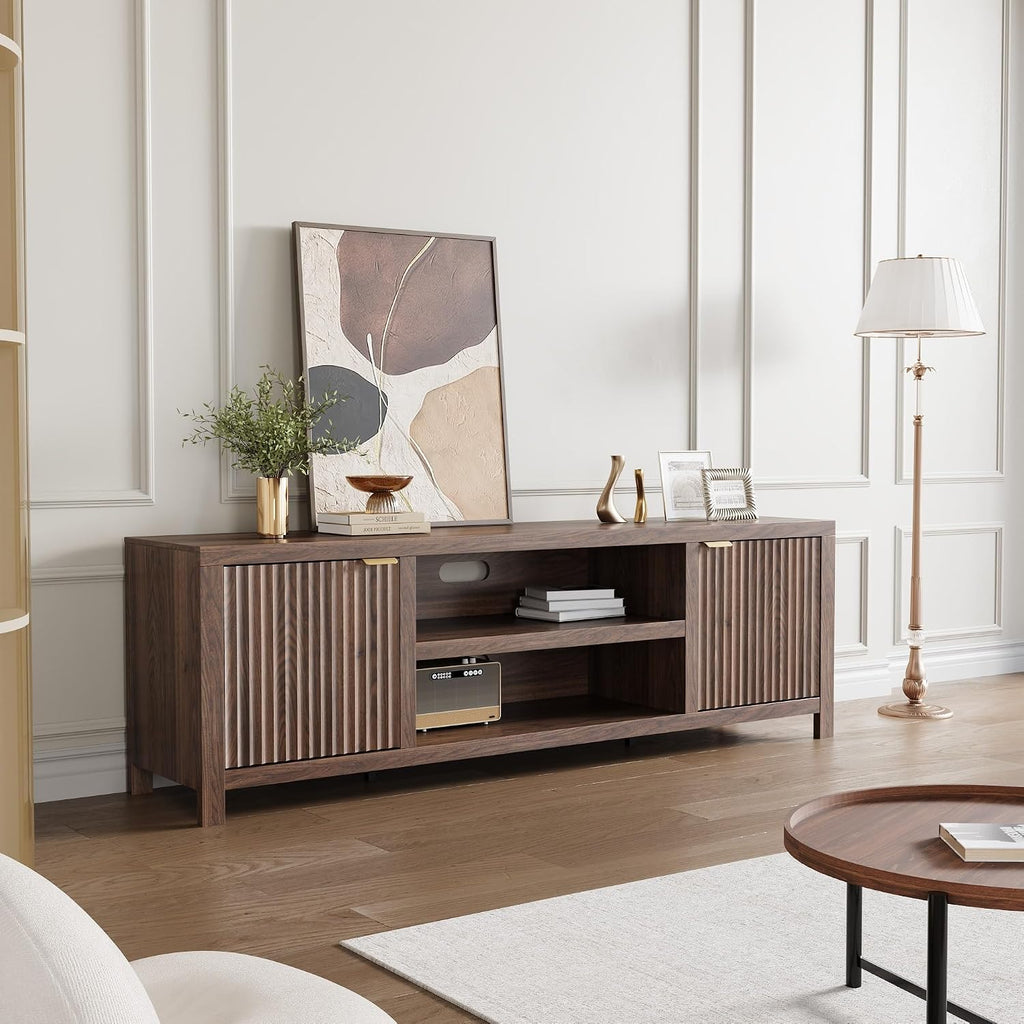 Fluted Walnut Media Storage TV Stand