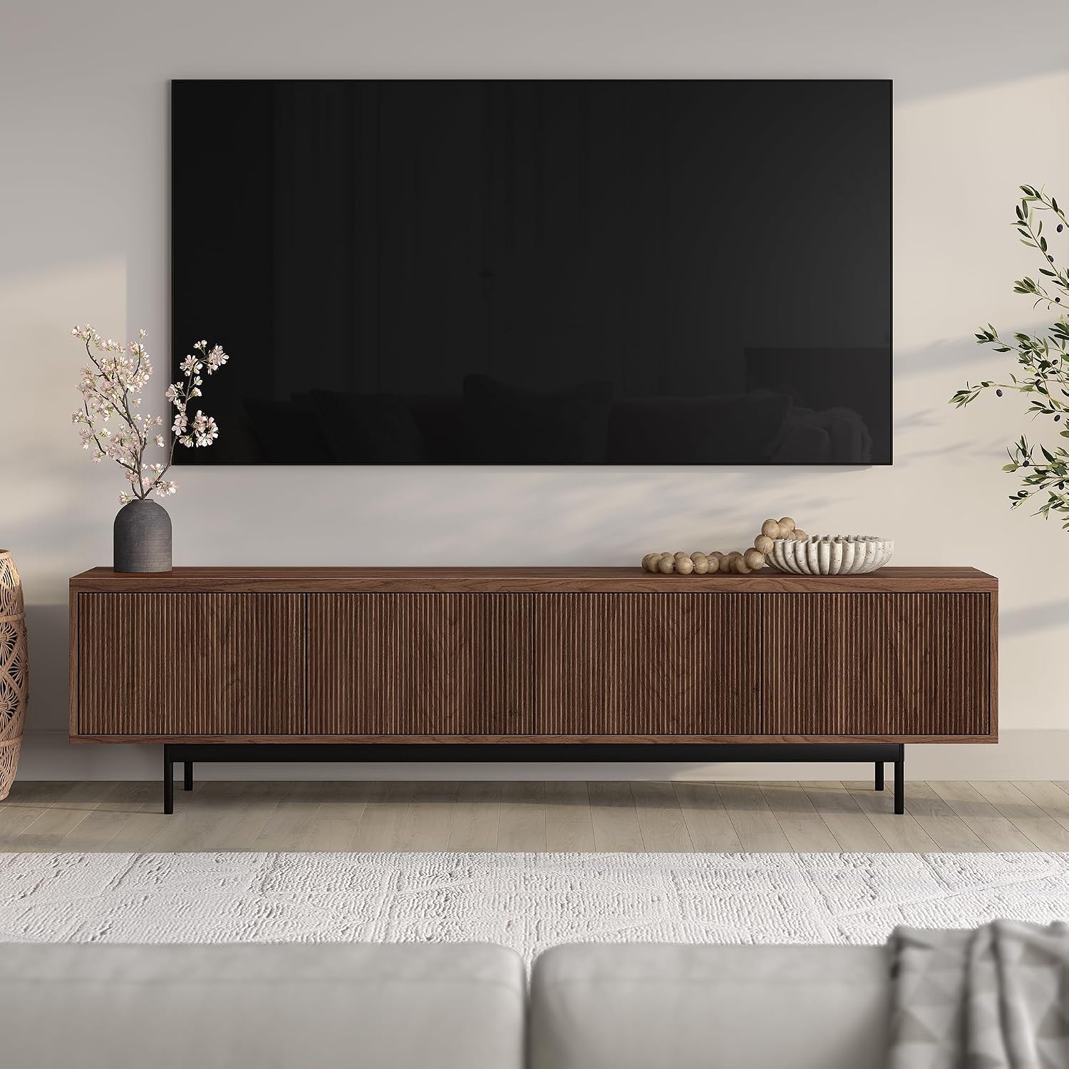 Walnut Media Console TV Storage Stand