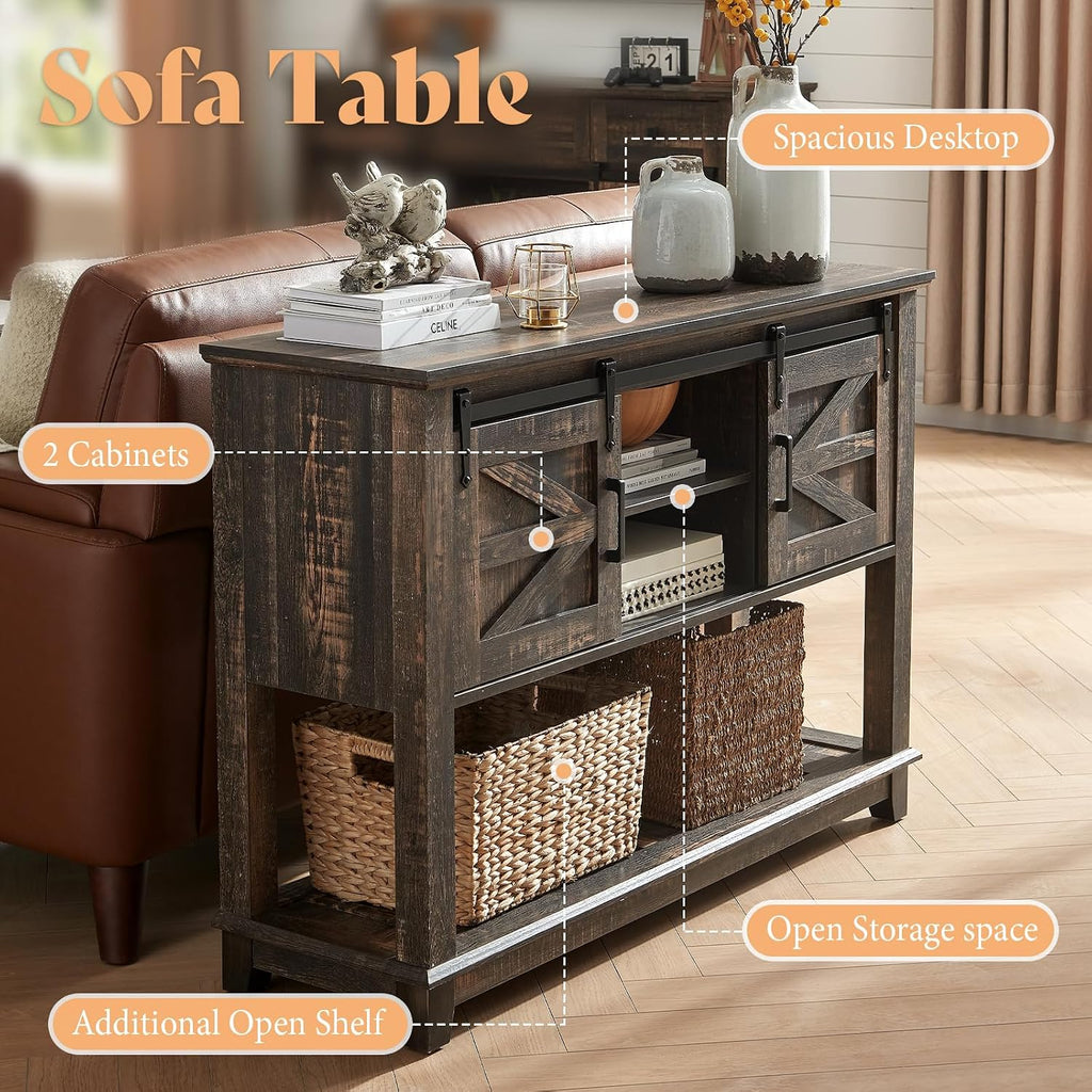 Farmhouse Console Table With Barn Doors Storage