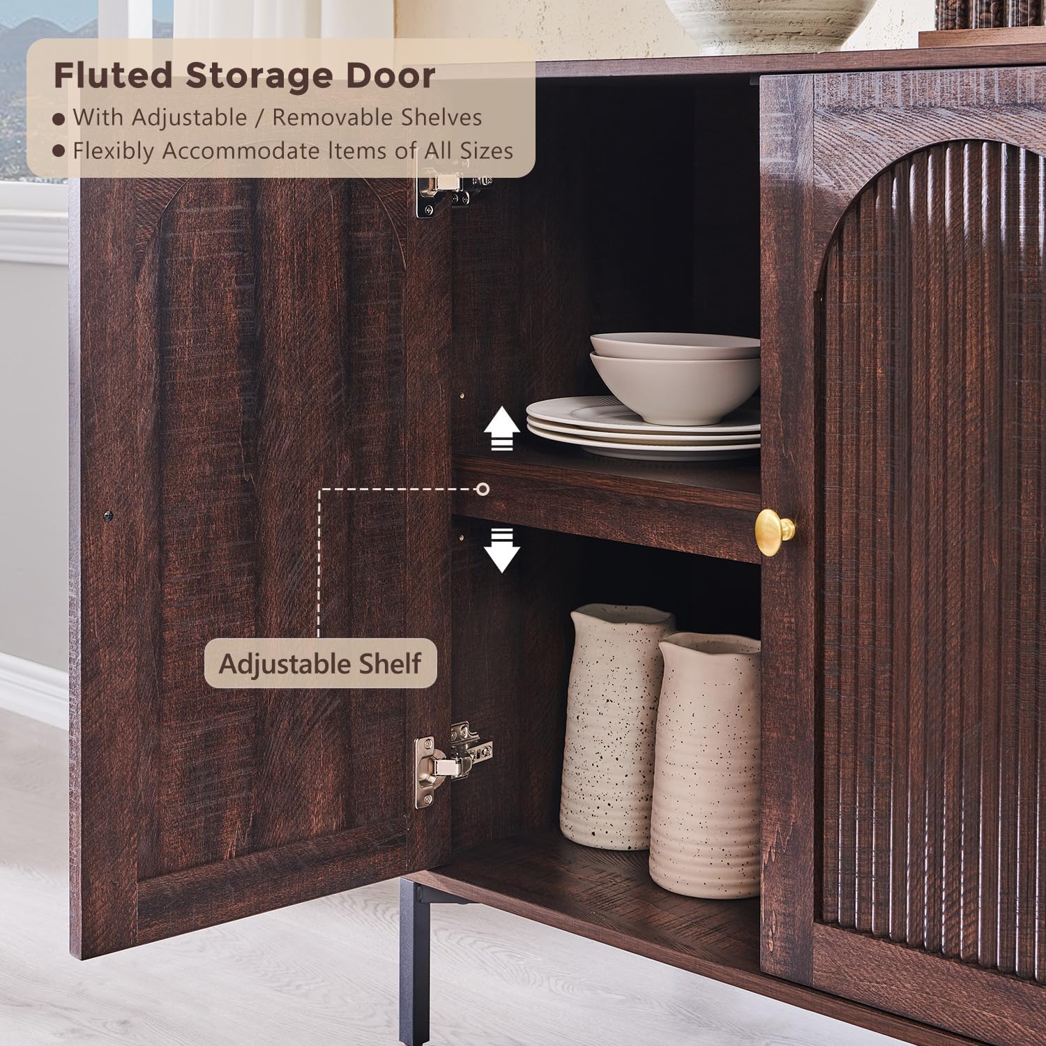 Arched Brown Storage Sideboard Cabinet