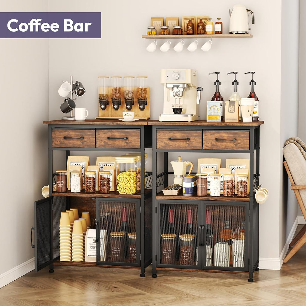 Coffee Bar Cabinet With Drawer Storage Hooks