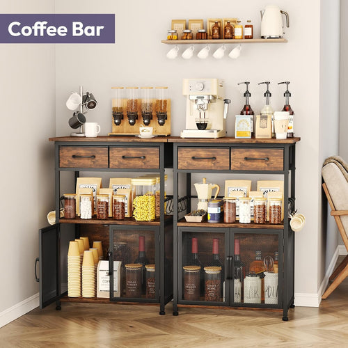 Coffee Bar Cabinet With Drawer Storage Hooks