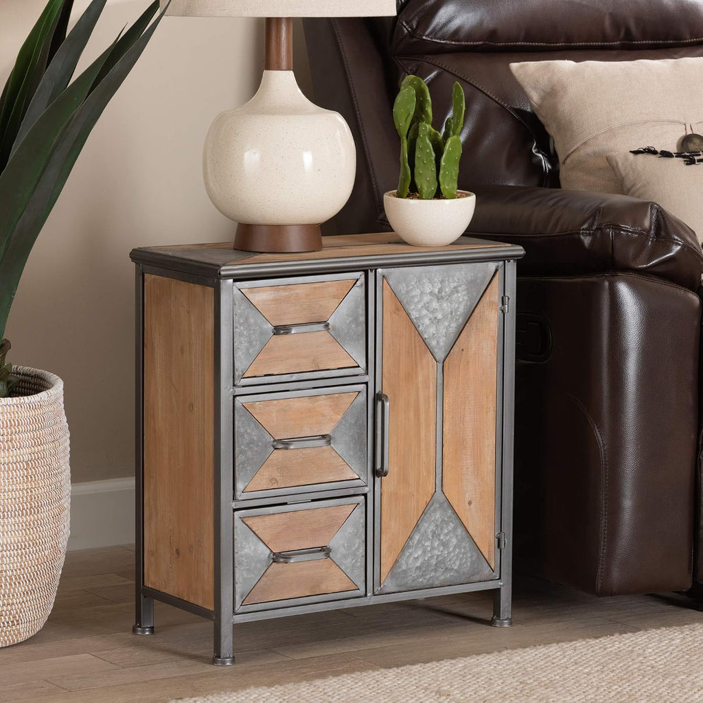 Rustic Wood‑Metal Accent Storage Cabinet