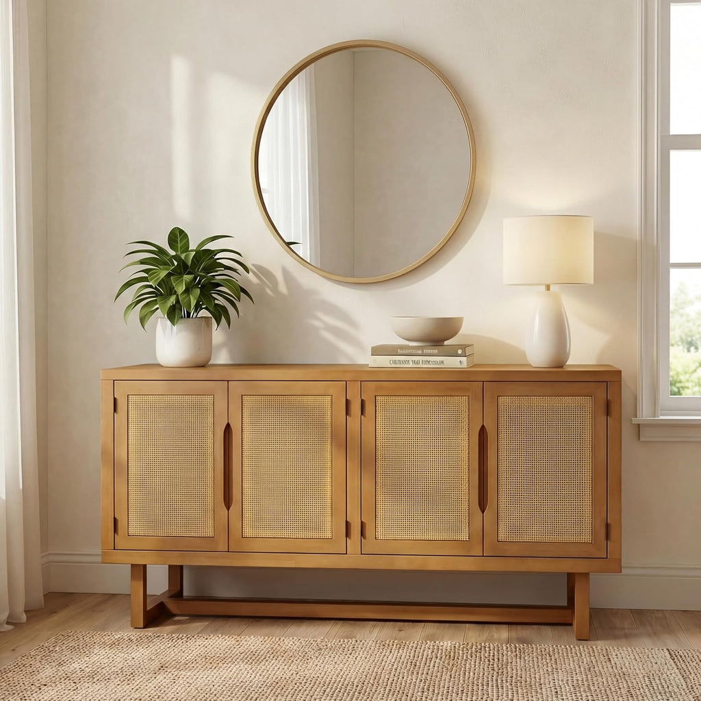 Cane Wood Storage Sideboard Cabinet