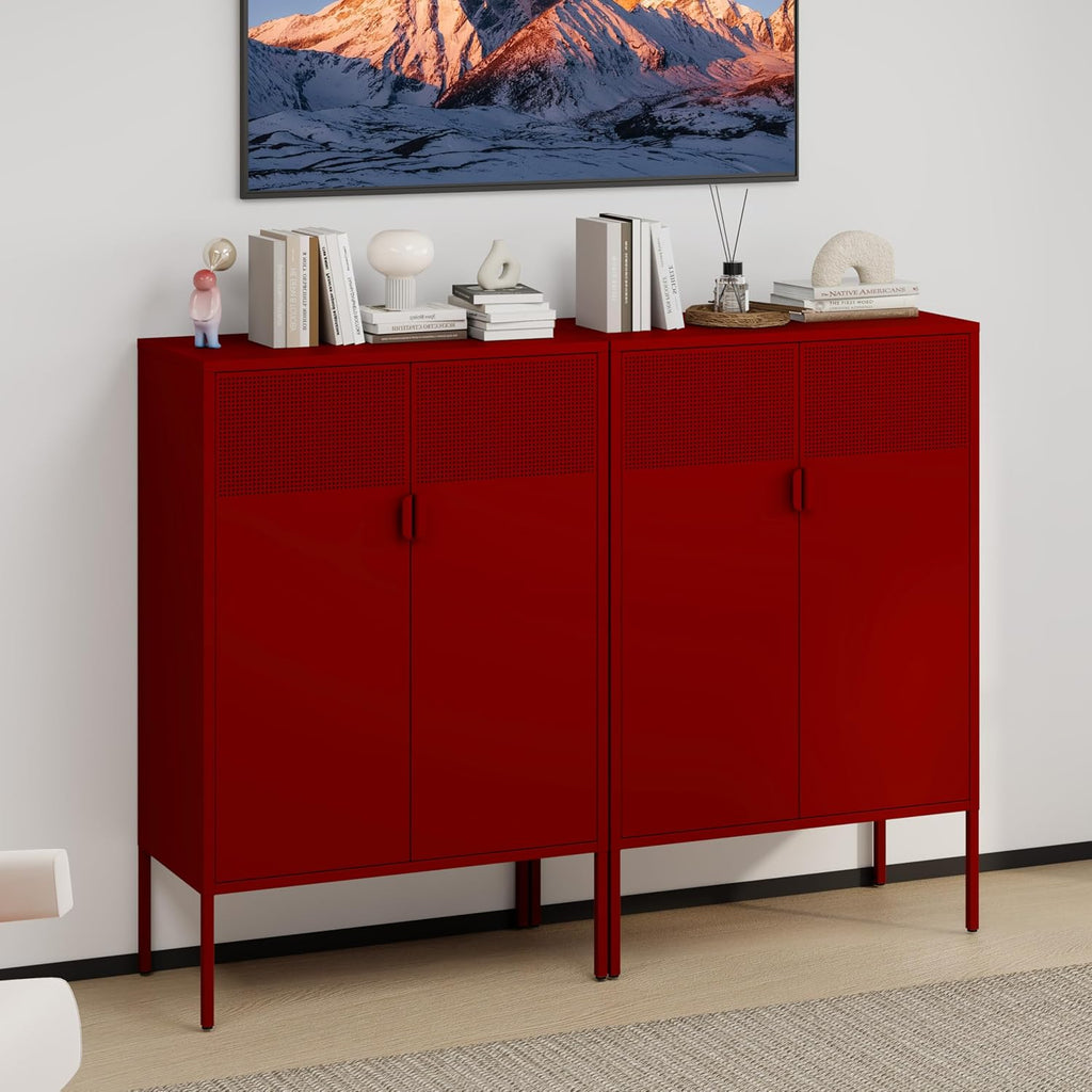 3‑Tier Metal Cabinet With Adjustable Mesh Doors