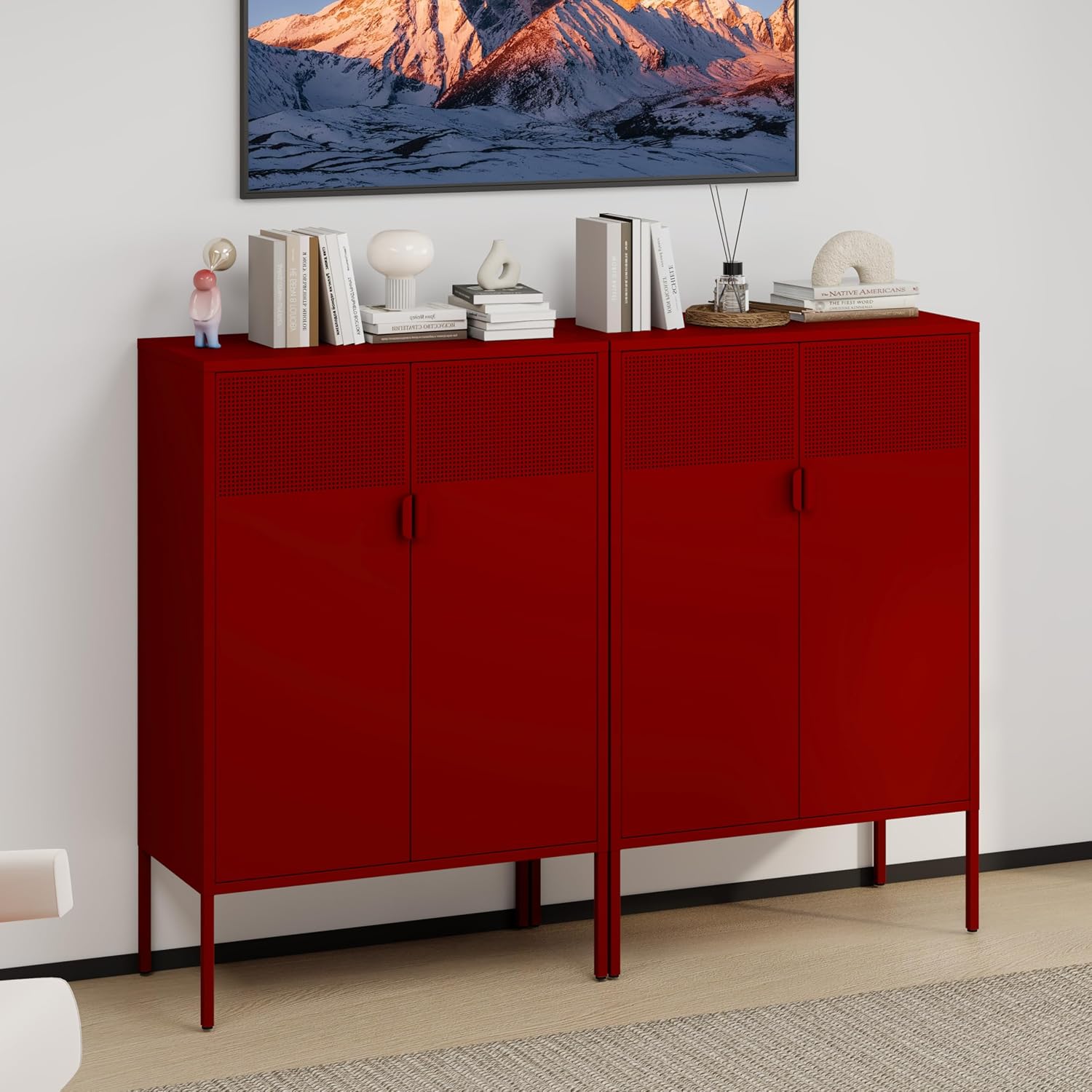 3‑Tier Metal Cabinet With Adjustable Mesh Doors