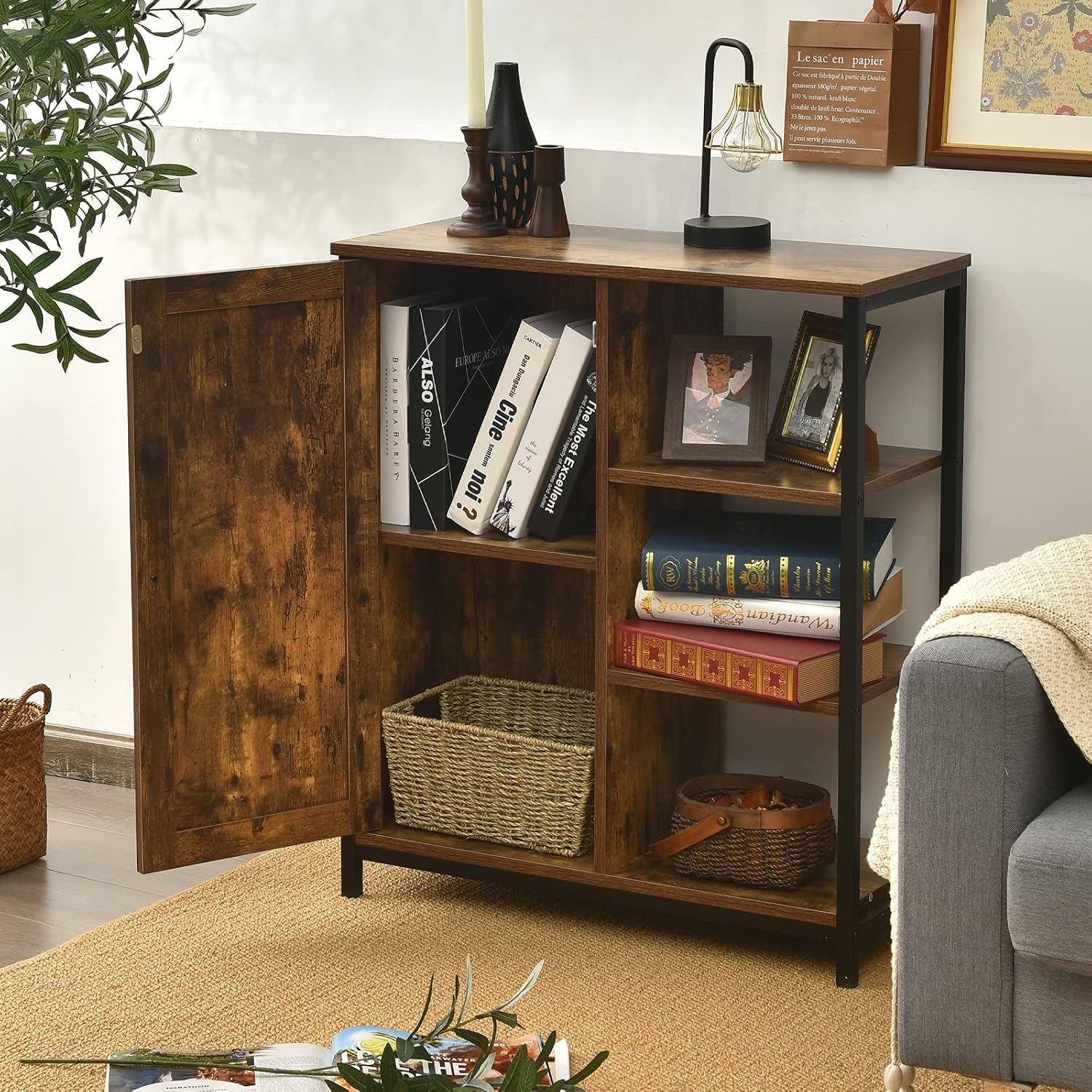 Rustic Industrial Multifunctional Floor Storage Cabinet