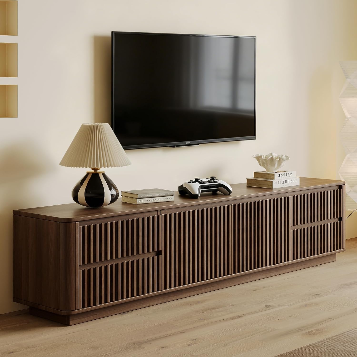 Mid‑Century Walnut Large TV Console Stand