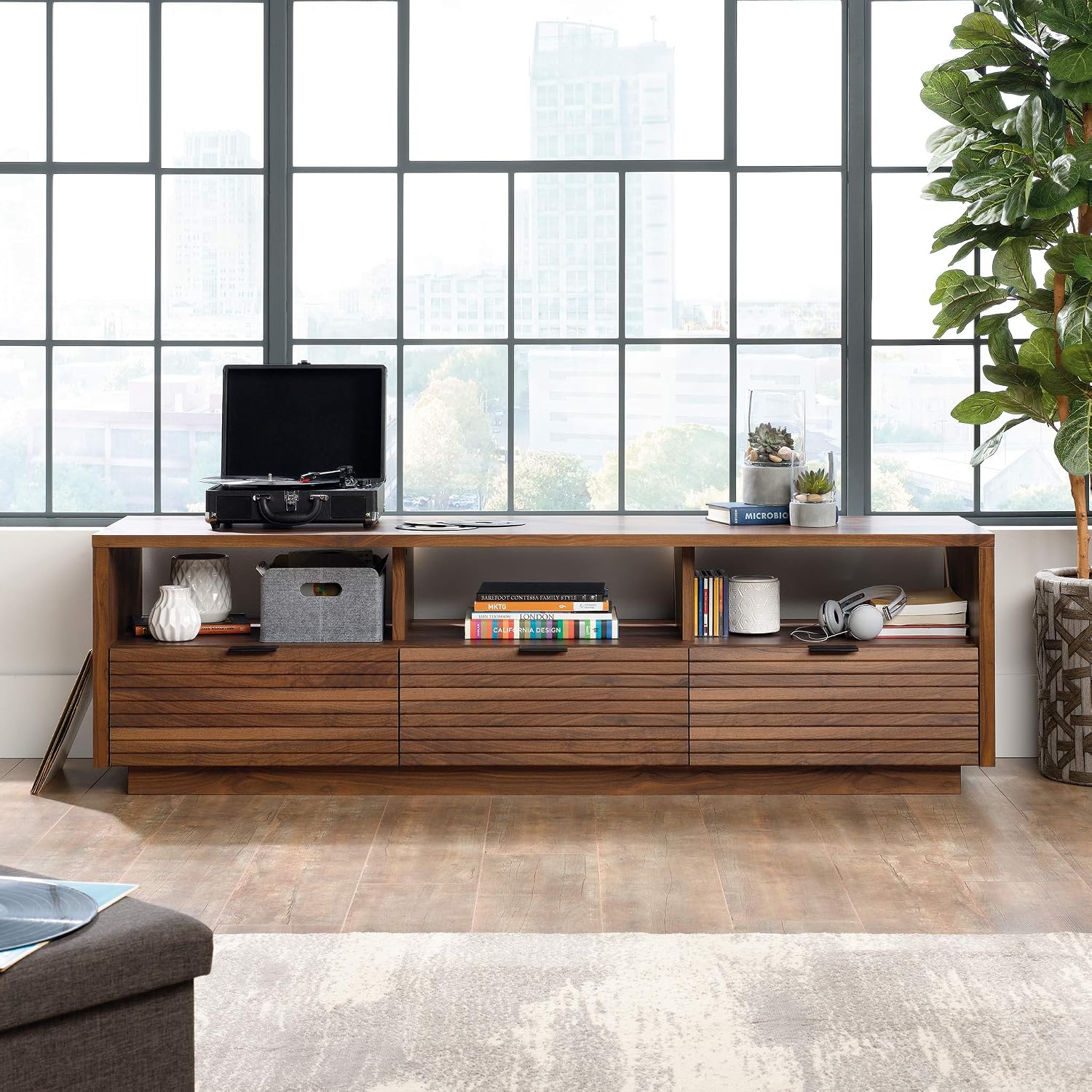 Walnut Large Storage TV Credenza Stand