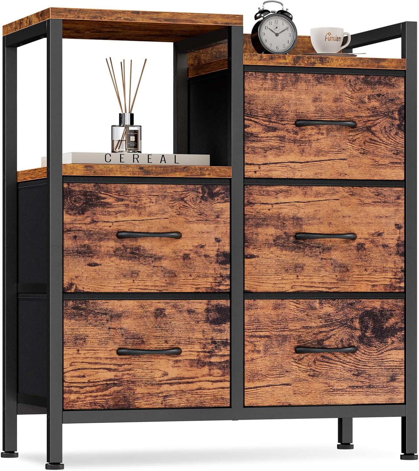 Rustic Dresser With Five Bedroom Storage Drawers