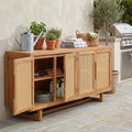 Teak Wicker Outdoor Storage Sideboard Cabinet